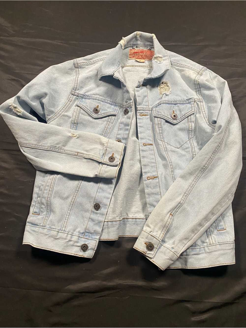 Light Wash Distressed Denim Jacket - Light Blue